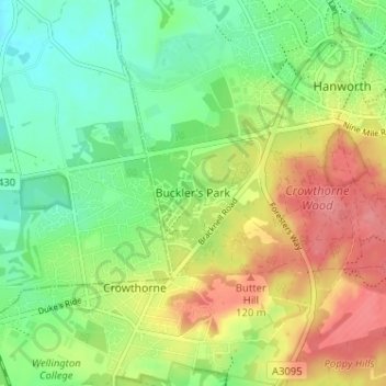 Topografische kaart Buckler's Park, hoogte, reliëf