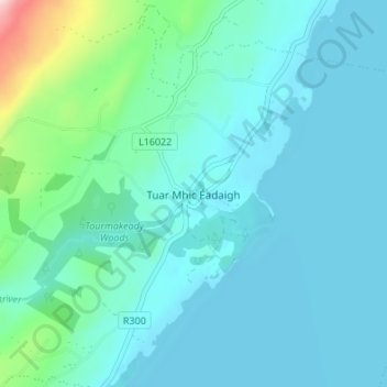 Topografische kaart Tourmakeady, hoogte, reliëf