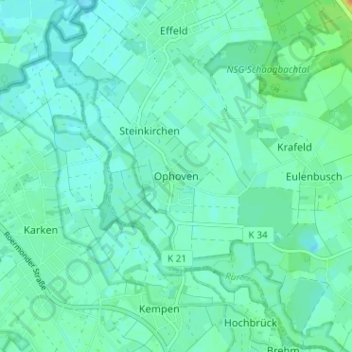 Topografische kaart Ophoven, hoogte, reliëf