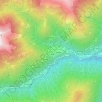 Topografische kaart Progno, hoogte, reliëf