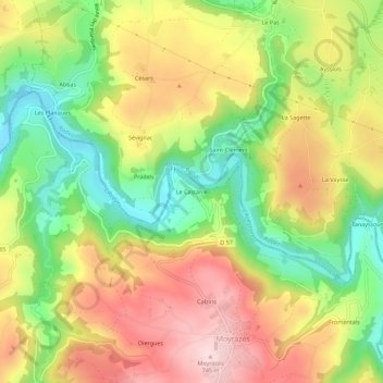 Topografische kaart Le Castanie, hoogte, reliëf
