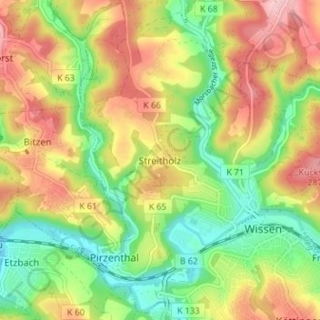 Topografische kaart Streitholz, hoogte, reliëf