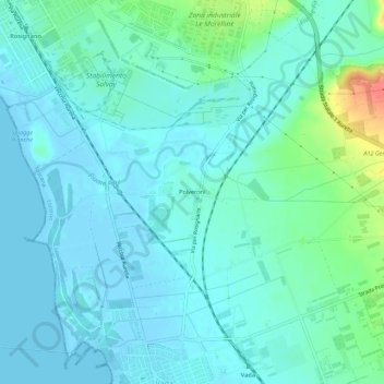 Topografische kaart Polveroni, hoogte, reliëf