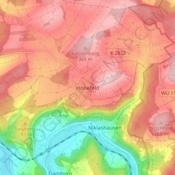 Topografische kaart Höhefeld, hoogte, reliëf