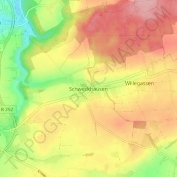 Topografische kaart Schweckhausen, hoogte, reliëf