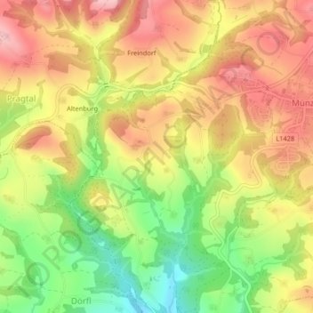 Topografische kaart Priehetsberg, hoogte, reliëf