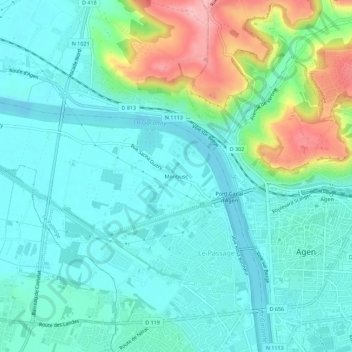Topografische kaart Monbusc, hoogte, reliëf