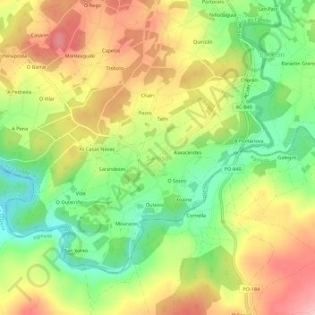 Topografische kaart Santiso, hoogte, reliëf