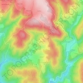 Topografische kaart Estivareil, hoogte, reliëf