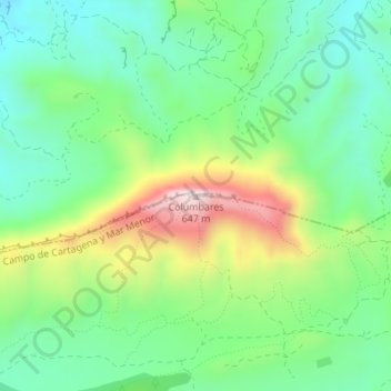 Topografische kaart Columbares, hoogte, reliëf