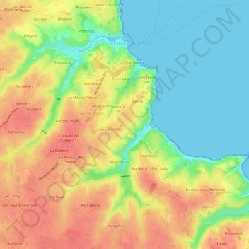 Topografische kaart Borthélo, hoogte, reliëf