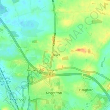 Topografische kaart Harker, hoogte, reliëf