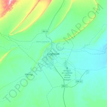 Topografische kaart Laghouat, hoogte, reliëf