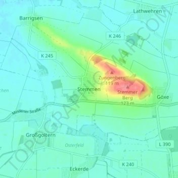 Topografische kaart Stemmen, hoogte, reliëf