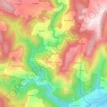 Topografische kaart Les Riailles, hoogte, reliëf