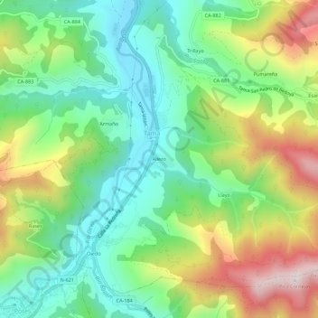 Topografische kaart Aliezo, hoogte, reliëf