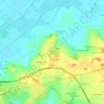 Topografische kaart Champservé le Haut, hoogte, reliëf