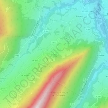 Topografische kaart Le Crozet, hoogte, reliëf