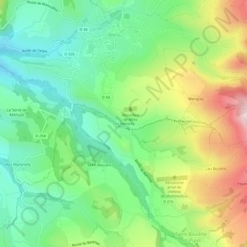 Topografische kaart Les Serrons, hoogte, reliëf