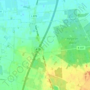 Topografische kaart Hengstlage, hoogte, reliëf