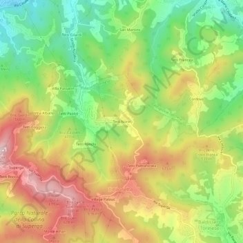 Topografische kaart Tetti None, hoogte, reliëf