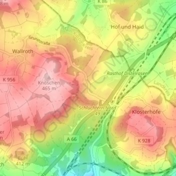 Topografische kaart Röhrigs, hoogte, reliëf