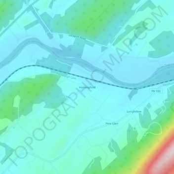 Topografische kaart Horningford, hoogte, reliëf