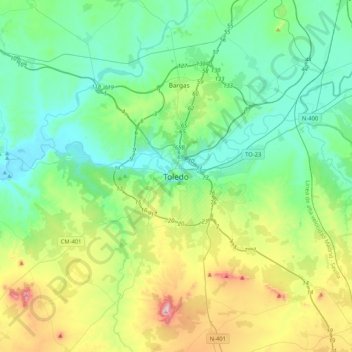 Topografische kaart Toledo, hoogte, reliëf