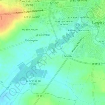 Topografische kaart Fief de la Grève, hoogte, reliëf