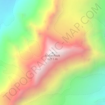 Topografische kaart Naike Peak, hoogte, reliëf