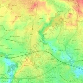 Topografische kaart Tréhuinec, hoogte, reliëf