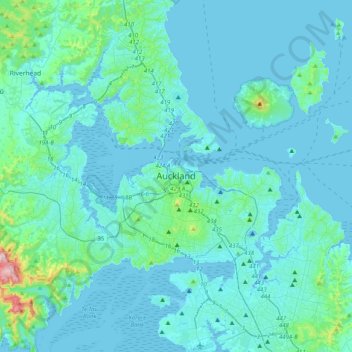 Topografische kaart Auckland, hoogte, reliëf