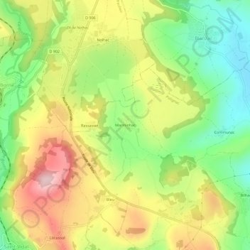 Topografische kaart Marminhac, hoogte, reliëf