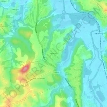 Topografische kaart Arrauntz, hoogte, reliëf