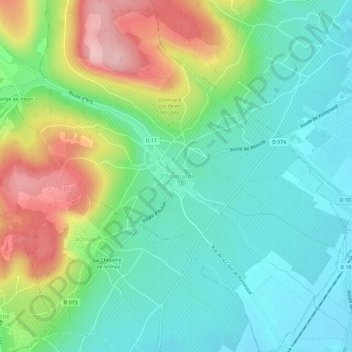 Topografische kaart Pommard, hoogte, reliëf
