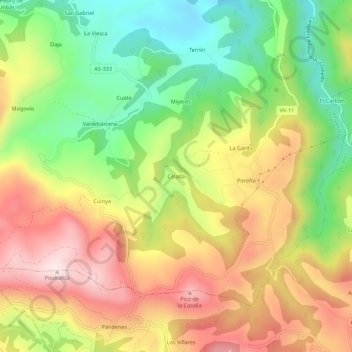 Topografische kaart Celada, hoogte, reliëf