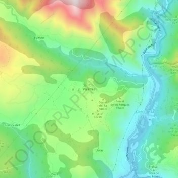 Topografische kaart Peramea, hoogte, reliëf