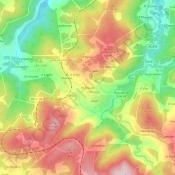 Topografische kaart As Bouzas, hoogte, reliëf