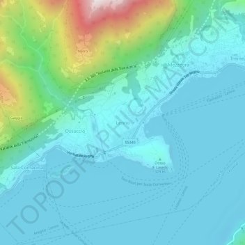 Topografische kaart Lenno, hoogte, reliëf