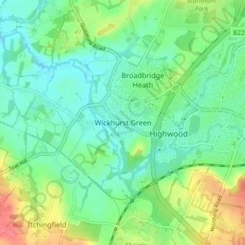Topografische kaart Wickhurst Green, hoogte, reliëf