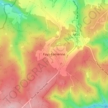 Topografische kaart Fays-Famenne, hoogte, reliëf