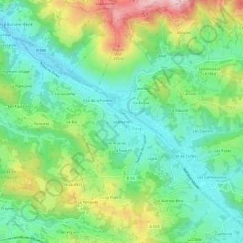 Topografische kaart Lestrunie, hoogte, reliëf