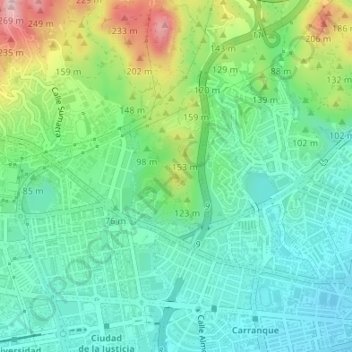 Topografische kaart Cerro de la Tortuga, hoogte, reliëf