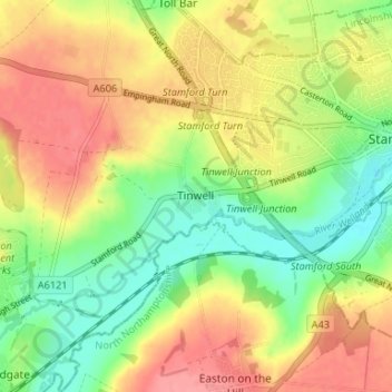Topografische kaart Tinwell, hoogte, reliëf