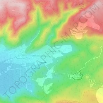 Topografische kaart La Curasse, hoogte, reliëf