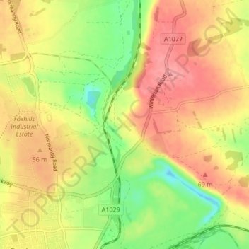 Topografische kaart Dragonby, hoogte, reliëf