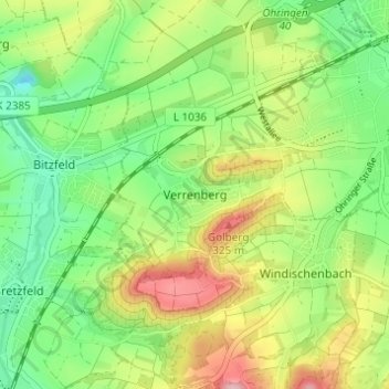 Topografische kaart Verrenberg, hoogte, reliëf