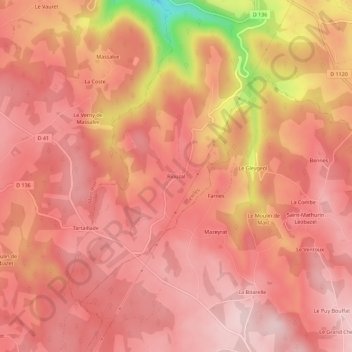 Topografische kaart Riouzal, hoogte, reliëf