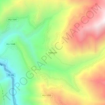 Topografische kaart Ichocan, hoogte, reliëf