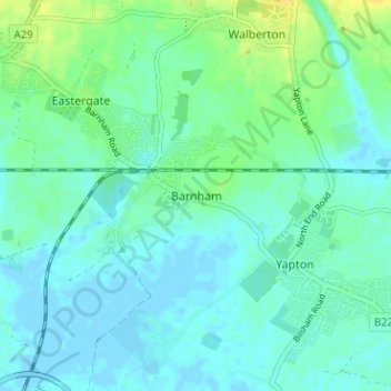 Topografische kaart Barnham, hoogte, reliëf